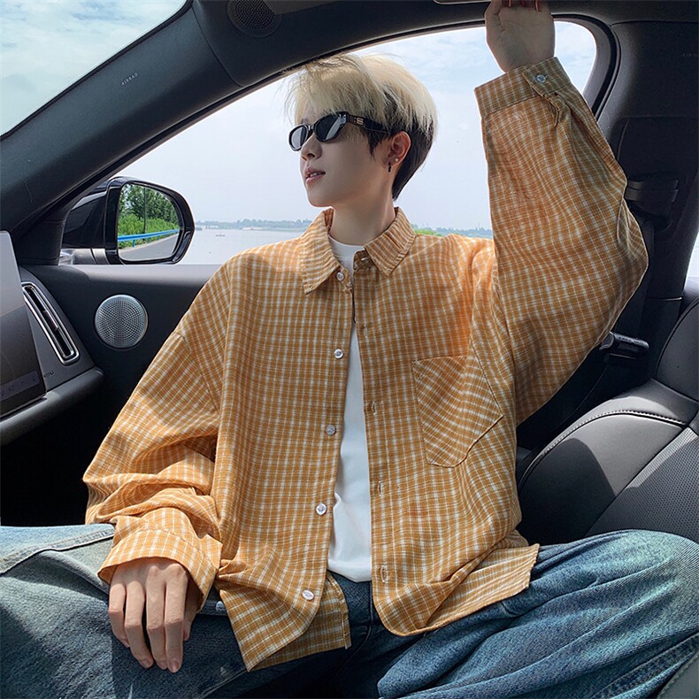 衬衫男秋季新款港风宽松大码格子长袖衬衫CS802-特P28，男装衬衫，星座214-3
