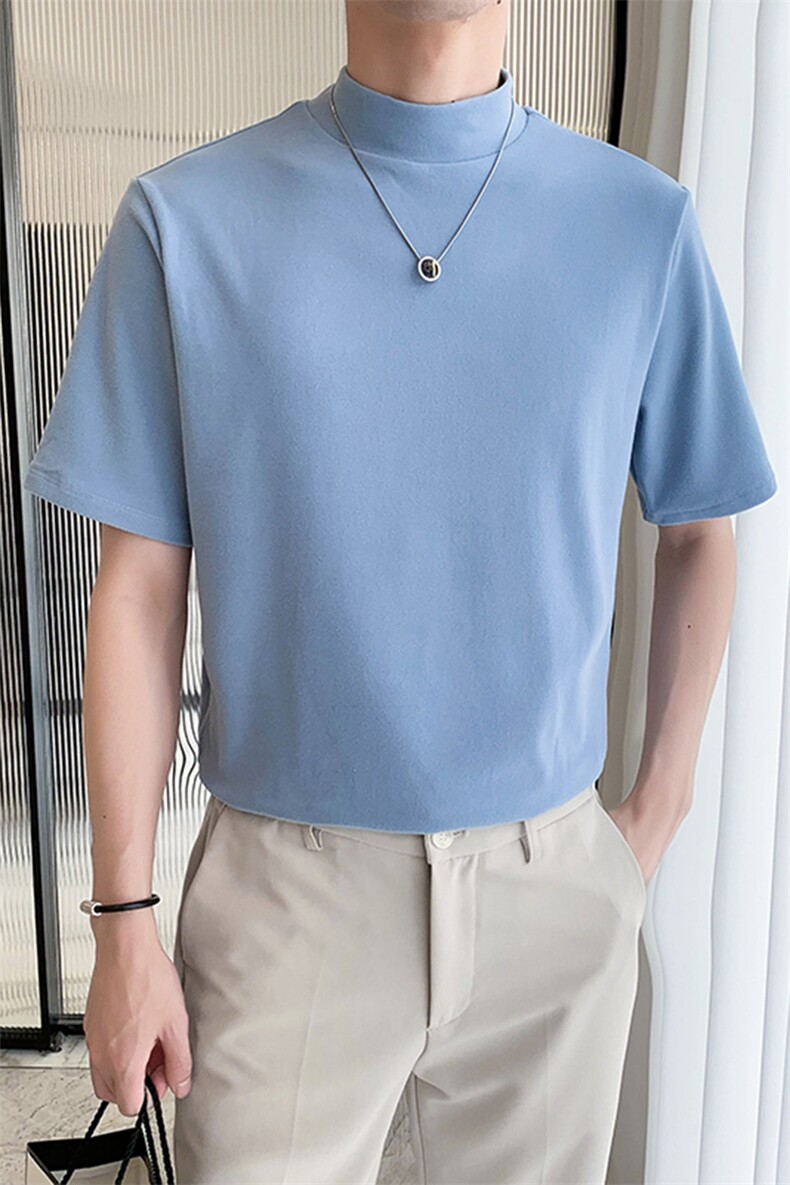 盗图韩版小高领打底衫短袖tee立领体恤M33/P20特控45,男装T恤,电商A243