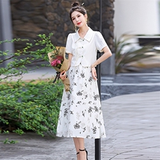 2026春夏气质修身翻领盘扣上衣印花半身裙套裙时尚套装两件套，女装套装/套裙，尚洛菲