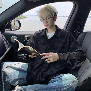 衬衫男秋季新款港风宽松大码灯芯绒扎染长袖衬衫CS8108-P42图片