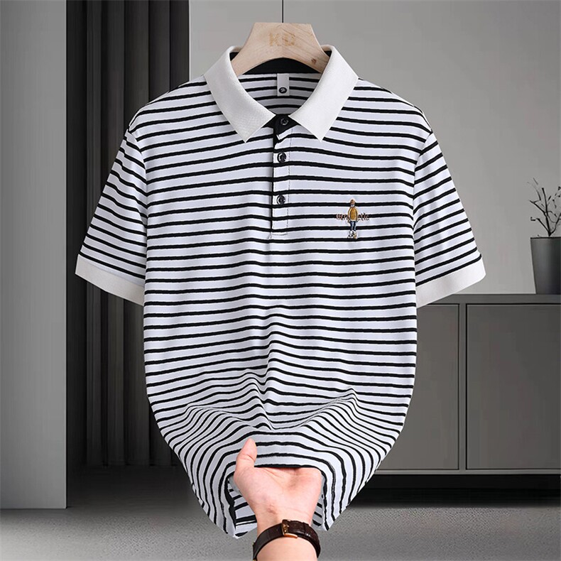 夏季刺绣短袖翻领冰丝经典条纹青年修身POLO衫短袖T恤上衣Z99-P30，男装Polo衫，星座310B-3