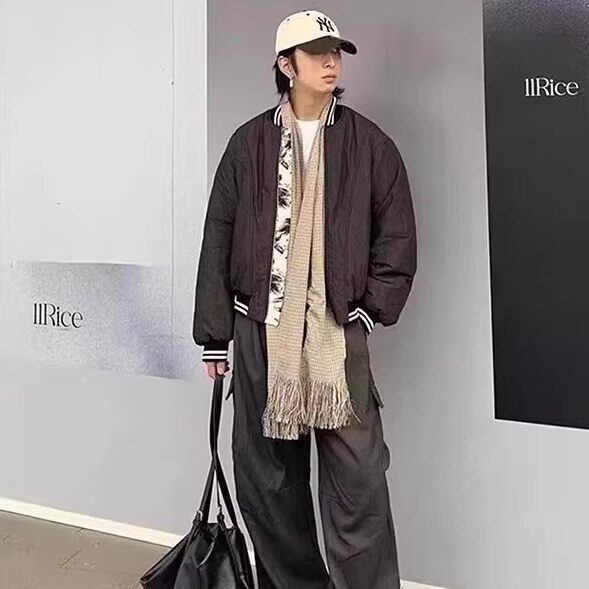 水墨画棒球服冬季男双面穿拉链棉衣韩版加厚潮流帅气保暖外套棉服,男装棉衣,星座1210-1