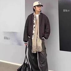 水墨画棒球服冬季男双面穿拉链棉衣韩版加厚潮流帅气保暖外套棉服，男装棉衣，星座1210-1