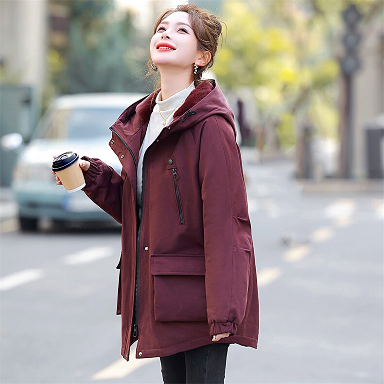 现货Ｓ-3ＸＬ码适合95-200斤穿中长款加绒加厚派克服时尚减龄百搭,女装大码女装,妃曼