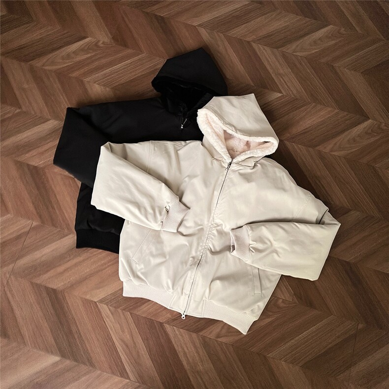 黑色羊羔绒座山雕棉服外套男款冬季加绒加厚cleanfit连帽毛领棉衣,男装棉衣,星座506A