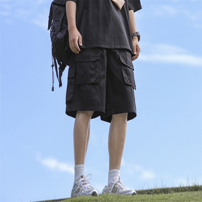 夏季复古水洗多口袋工装短裤日系宽松直筒五分裤现货K8026-P49,男装牛仔裤,星座512-3