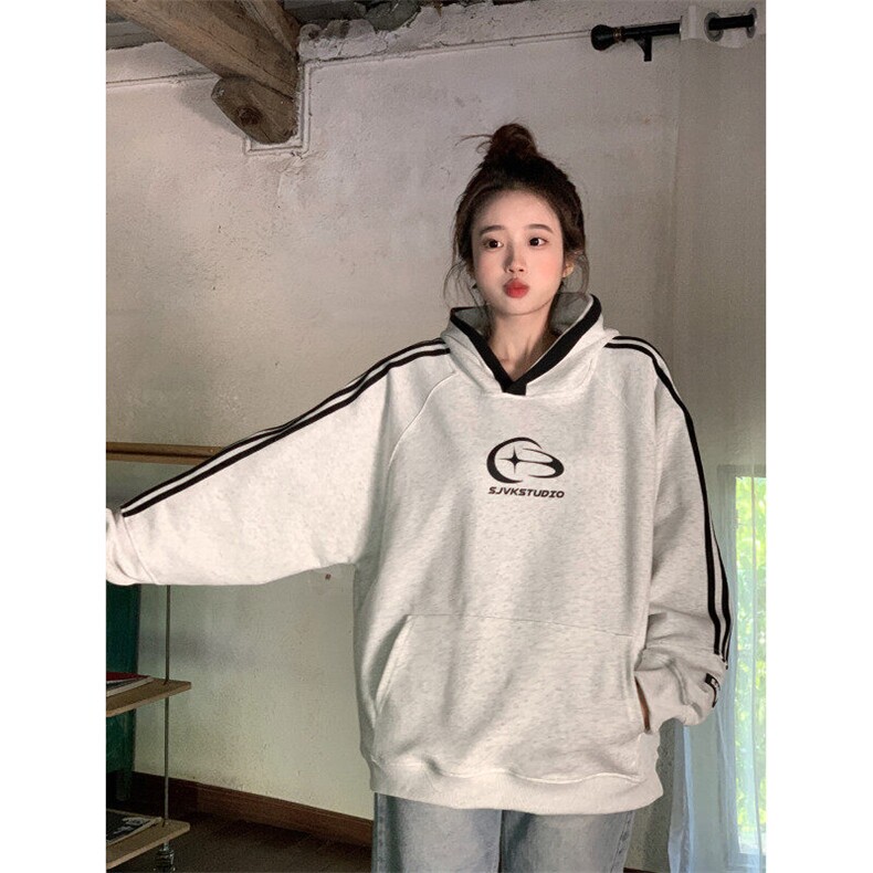 EE082-P65卫衣男女情侣薄款2024宽松印花外套连帽韩版上衣200斤图片