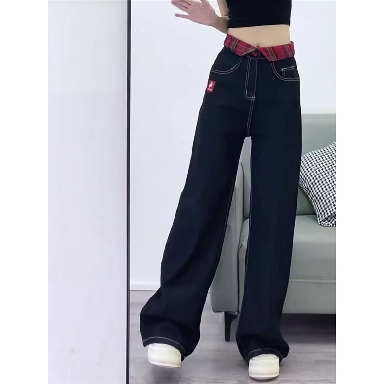甜酷辣妹kitty刺绣牛仔裤女2025春夏季新款设计感显瘦直筒阔腿裤,男装牛仔裤,星座506A