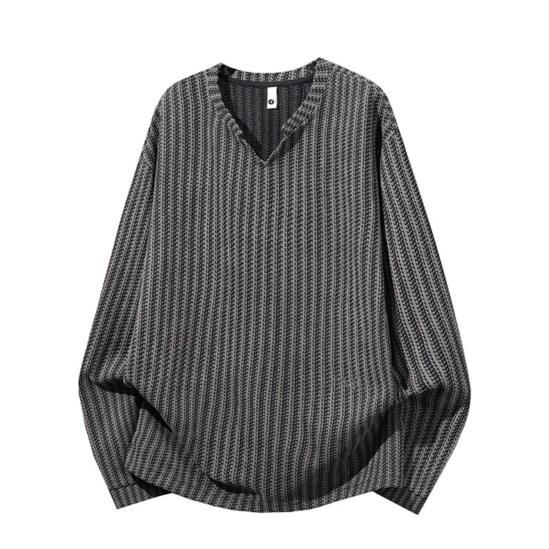 美式高街千鸟格子长袖T恤男女亨利V领英伦雅痞休闲宽松长袖打底衫，男装T恤，电商A443