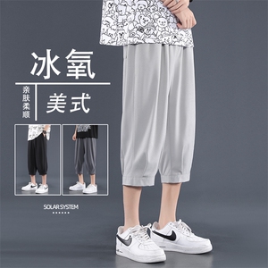 七分裤男夏季薄款冰丝宽松大码运动休闲短裤高街裤子2077-特批-20图片