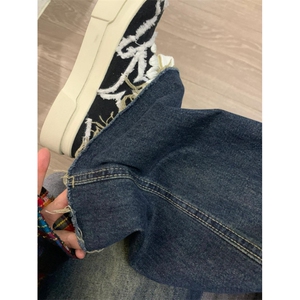 复古蓝破洞牛仔裤男女夏季美式高街vibe乞丐裤子1007-LLNZ03-P48图片
