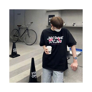 抖音得物 210克现货宽松纯棉美式潮牌印花落肩袖纯棉T恤AT21123图片