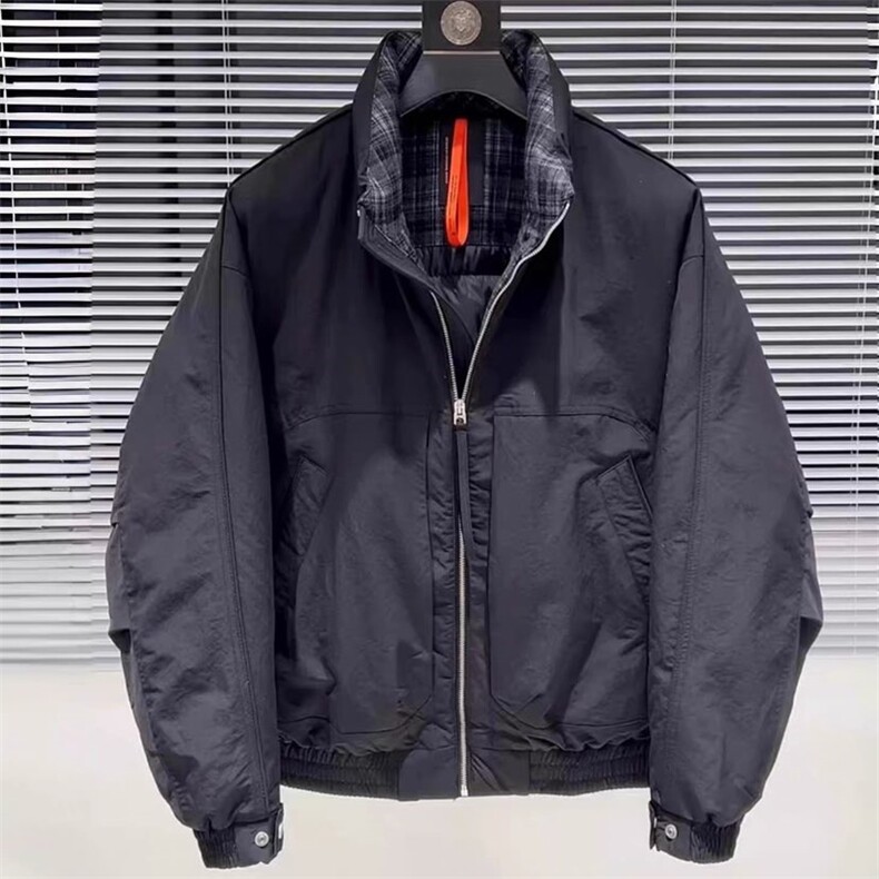 美式工装风立领羽绒服短款拼接格子保暖男士（标50绒）网图慎用,男装羽绒服,星座414（原B263）