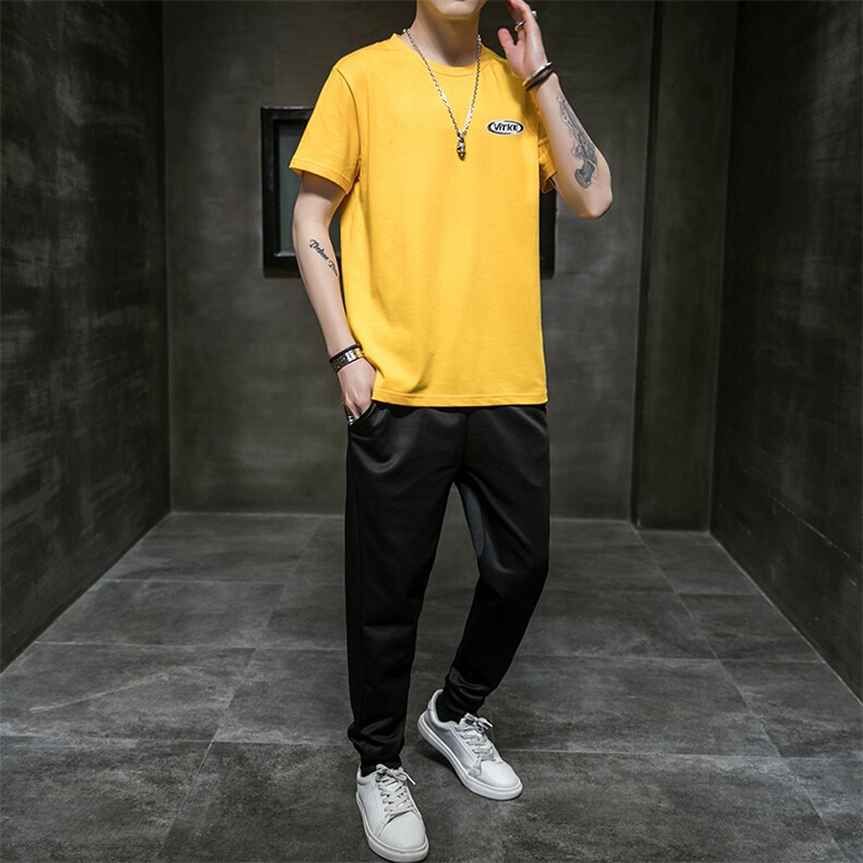 2021夏季九分裤运动裤小脚休闲短袖套装男A438-TZ11-P30,男装休闲套装,电商A438