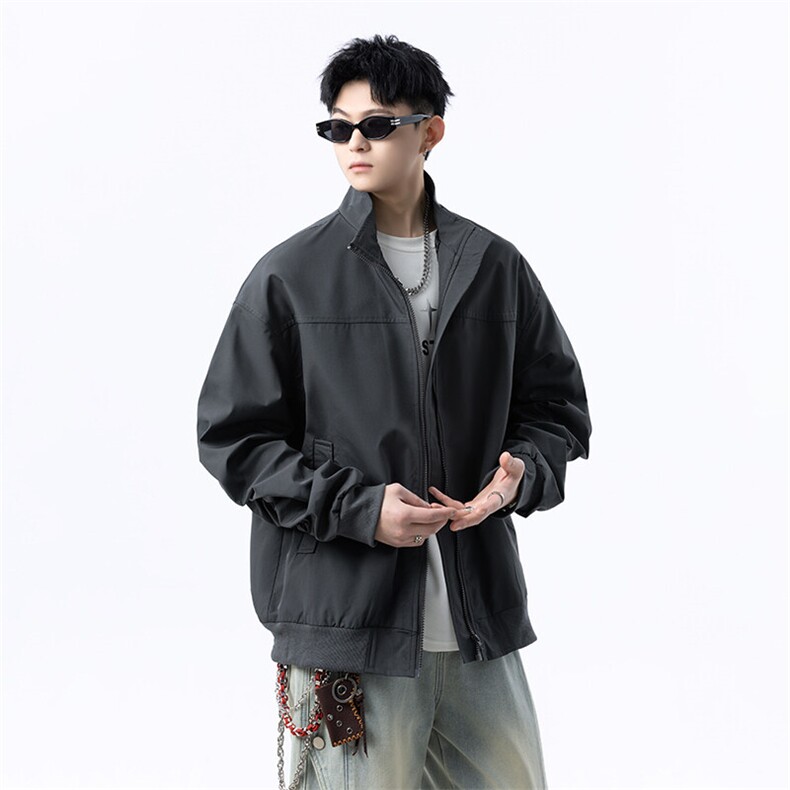 港风美式日系褶皱设计感立领夹克外套男潮 XZ213-JK1234-P88控108图片
