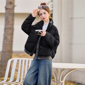 2025新款冬季牛仔拼接立领短款羽绒服外套图片