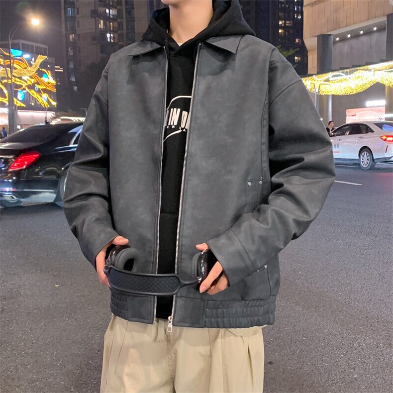 美式复古翻领皮衣外套男美拉德高级感麂皮绒情侣夹克A02518-P85图片