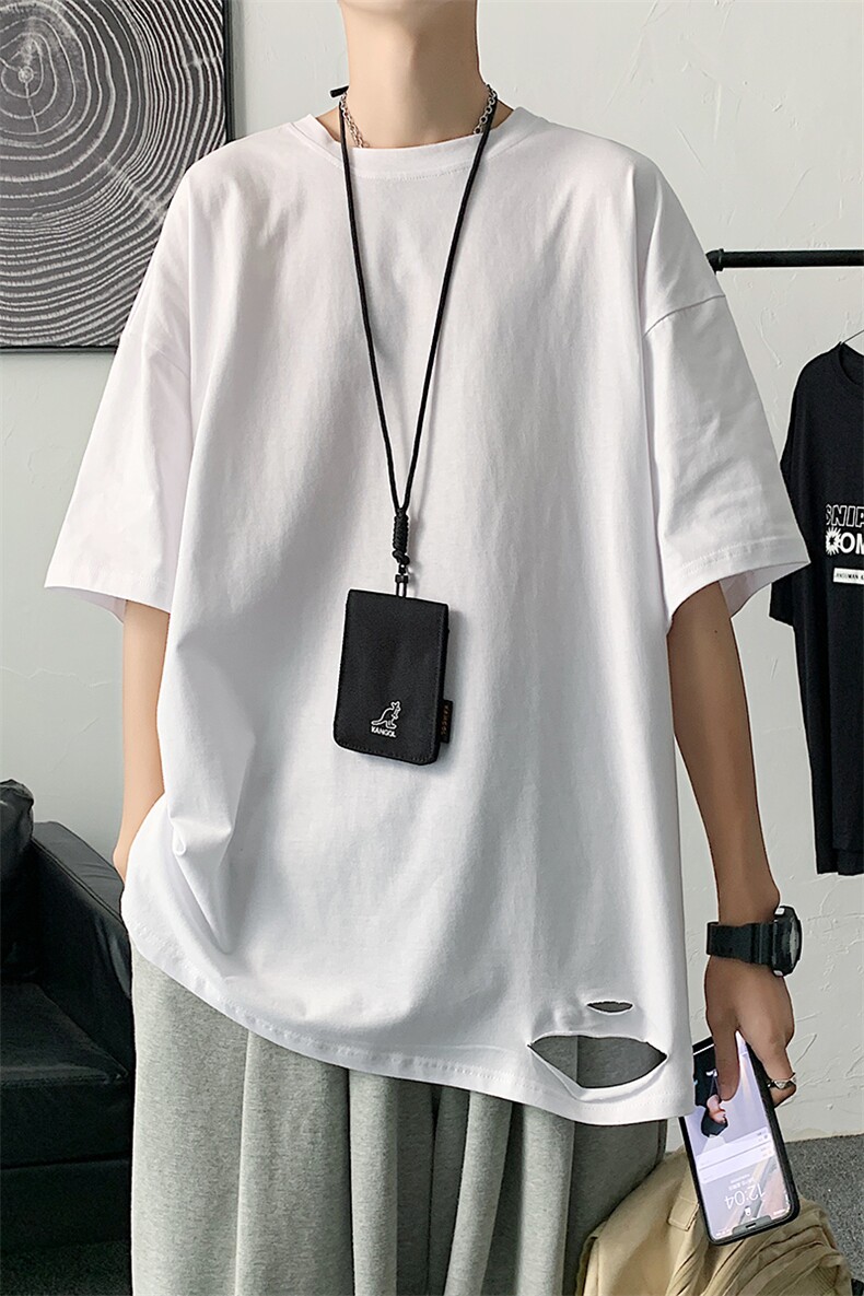 100纯棉好品质港风宽松百搭t恤男短袖破洞半袖体恤WT04-P25,男装T恤,电商A426-1(原A430-1)