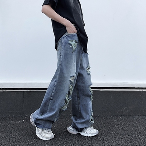 美式高街牛仔裤男 潮牌破洞宽松休闲裤N2072/P55图片