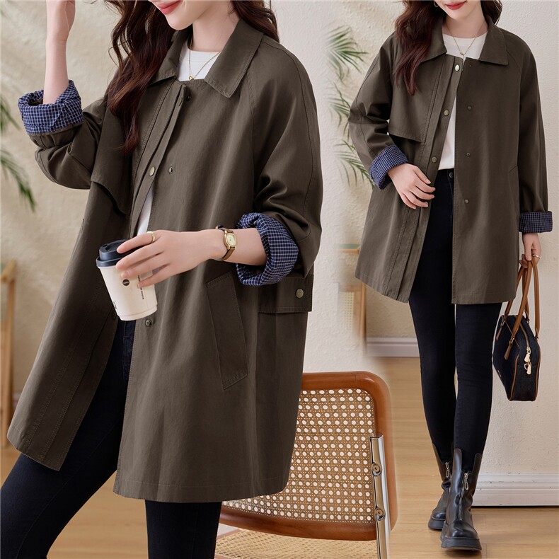 现货。2025年春秋新款风衣女中长款小个子韩版显瘦气质百搭外套，女装风衣，依万里