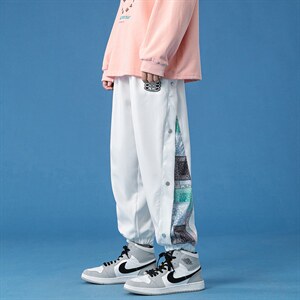 蓝底2024秋冬新款侧开叉拼接束脚运动休闲潮牌裤子2110-P45控69，男装休闲裤，星座914-3
