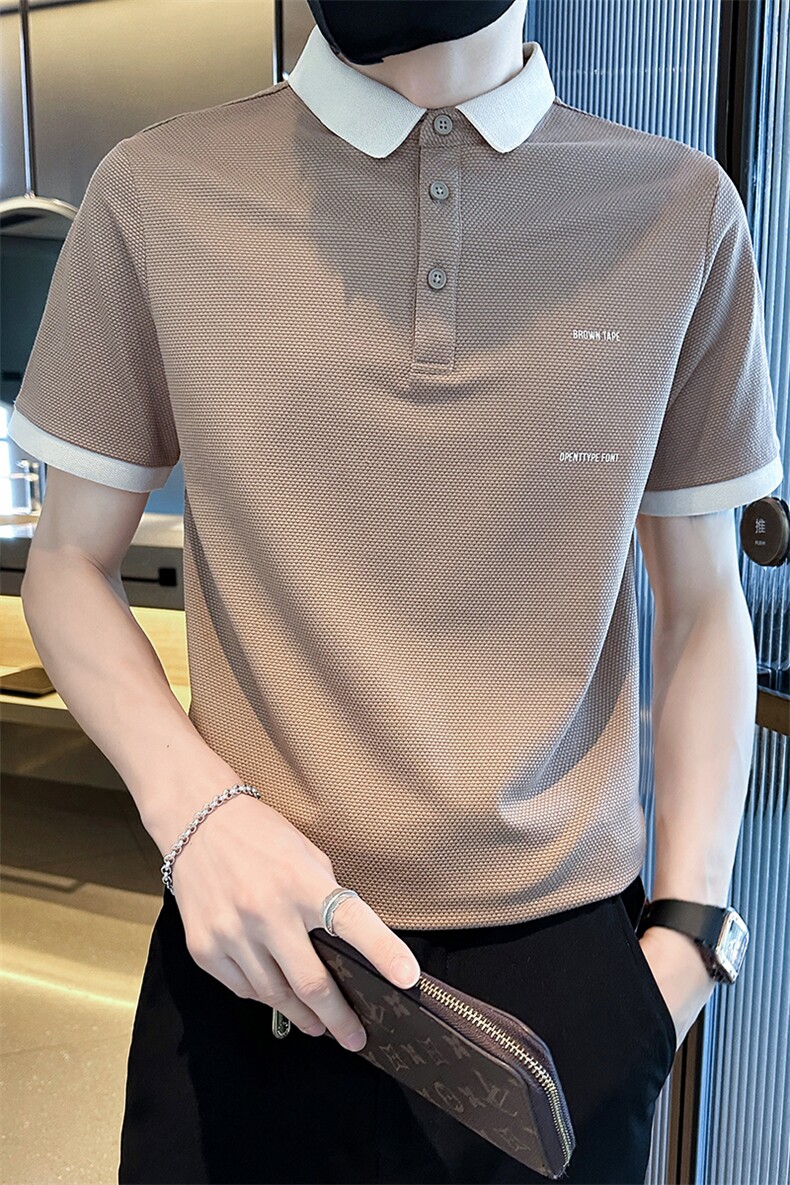 夏季高级感菠萝纹面料纹理短袖翻领Polo衫半袖轻奢上衣D342-T0255,男装T恤,电商D342