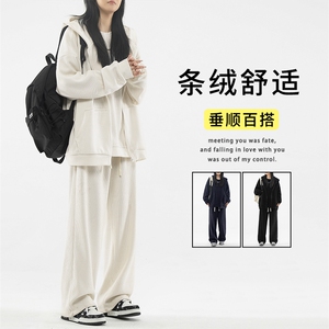 380克重磅条绒开衫卫衣套装男秋装三件套美式潮流-SJT860特批167图片