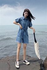 大货已出牛仔连体裤宽松阔腿裤收腰短裤16089601，女装牛仔裤，艾青服饰