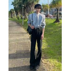 小众解构立体压褶长袖飘带设计感衬衫男宽松慵懒贵气开衫，男装衬衫，星座506A