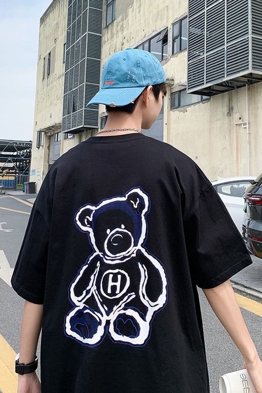 大码纯短袖t恤男夏季2023新款小熊前后印花打底衫男装TX312-P30,男装T恤,星座505-3