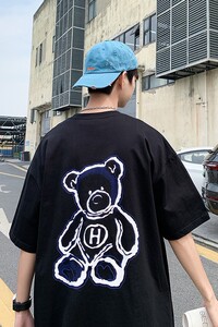 大码纯短袖t恤男夏季2023新款小熊前后印花打底衫男装TX312-P30图片
