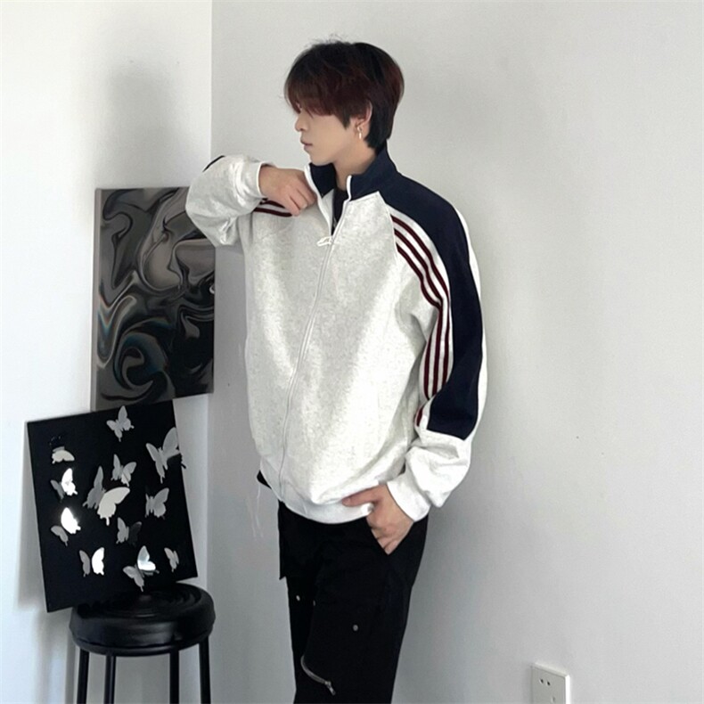 抖音得物高品质 美式高街重磅结构织带拼接撞色立领卫衣外套 CM41图片