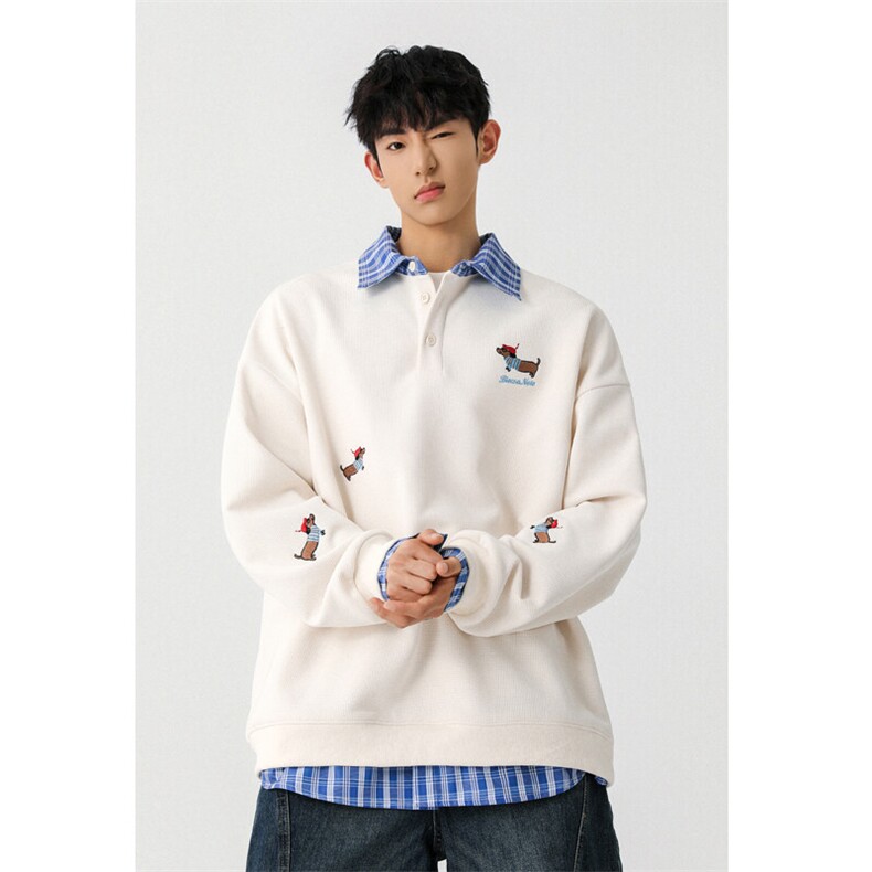 2025秋季新款港风无影墙大码假两件腊肠狗卫衣M-5XHW25139-P60,男装卫衣,电商A022