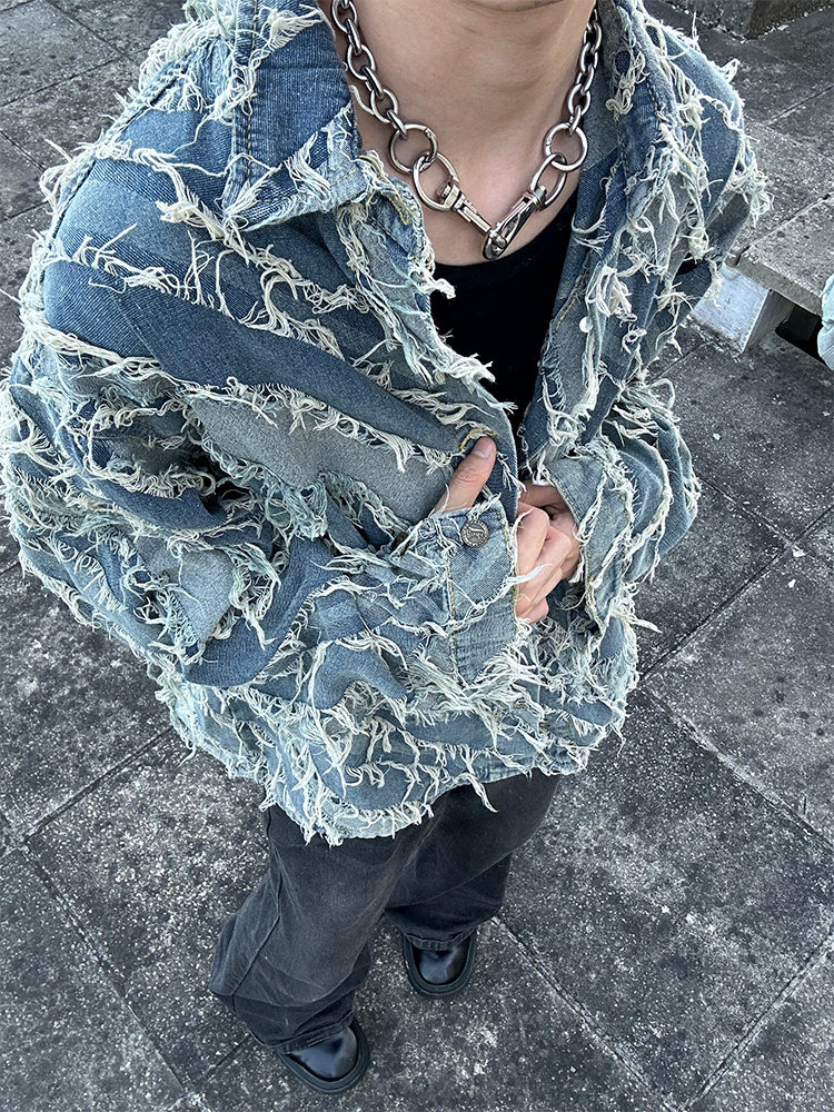 自家图有货~vibe美式流苏毛边休闲牛仔夹克外套JK802-P80控118,男装夹克,星座1004-3