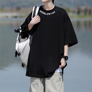 8XL-M特大码正肩纯棉短袖t恤男夏季刺绣上衣白色内搭打底DX309P35图片