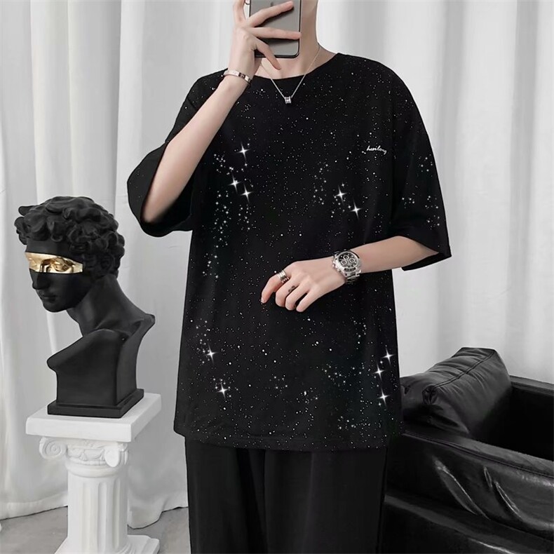 新款男女满天星反光夜店短袖T恤宽松半袖宽松潮流上衣T244-P25，男装T恤，星座512-2