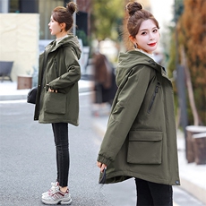 胖MM200斤派克棉服2024冬季新款中长加绒百搭时尚宽松连帽外套，女装大码女装，妃曼