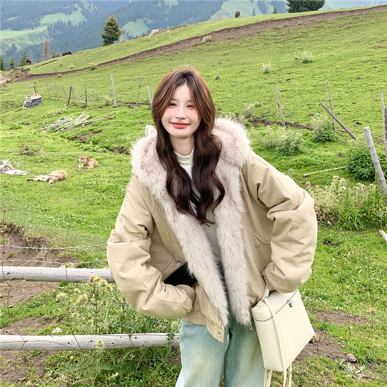 气质大毛领连帽派克服外套女冬季2025新款超好看流行爆款加厚棉服,女装棉衣/棉服,2C332