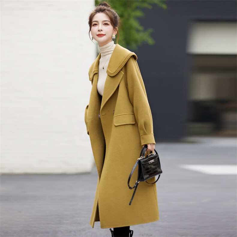 【现货】2025新款宽松时尚显瘦双面羊毛大衣过膝高端毛呢外套,女装毛呢外套,乐吉娜