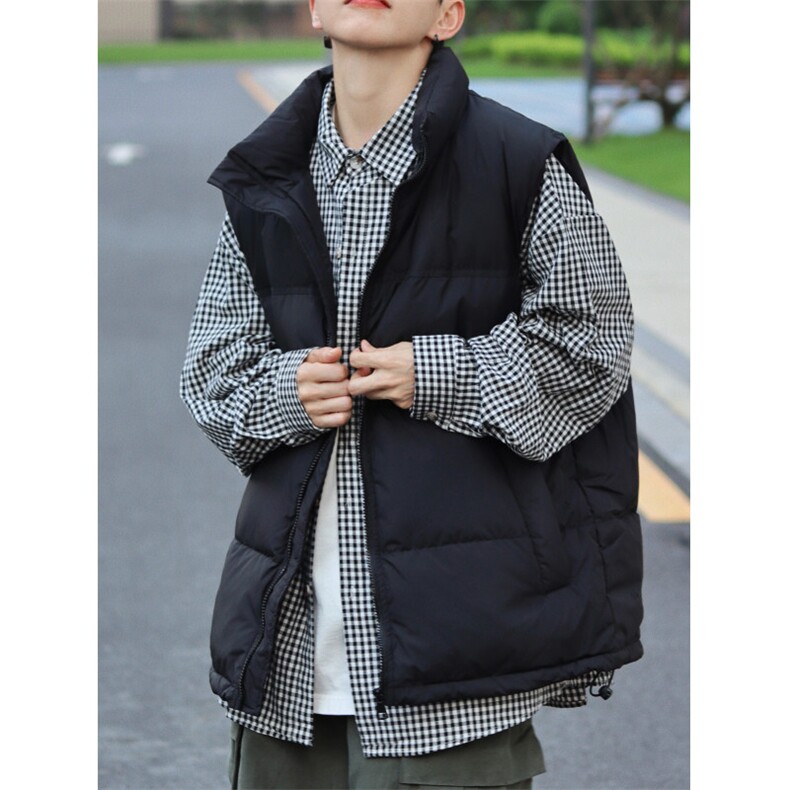 黑色青少年羽绒马甲男款冬季加厚叠穿坎肩套装中学生无袖棉服外套,男装棉衣,电商A007