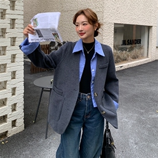 新款衬衣领拼色毛呢外套羽绒内胆765-P245-K368，女装毛呢外套，2C108