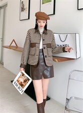 皮拼格子外套，其它，一家人