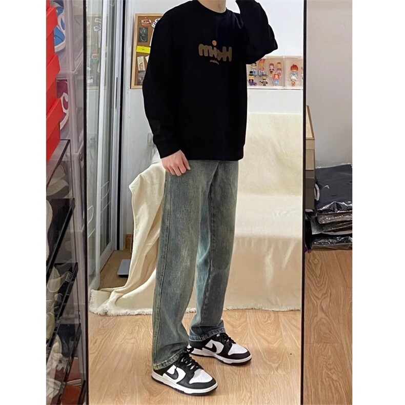 8014-P36   高级感牛仔裤男秋季潮牌直筒裤美式高街阔腿男生裤子图片