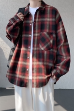 衬衫男春季新款港风宽松大码磨毛格子长袖衬衣CS2018-P35，男装衬衫，星座214-3