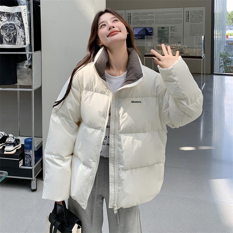 韩版简约加厚立领羽绒服女2025年冬季新款显瘦保暖短款白鸭绒外套,女装羽绒服,2C309