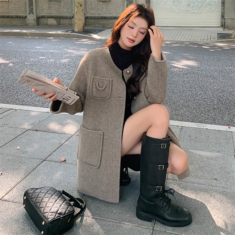 山羊绒双面呢大衣女装宽松显瘦中长款外套,女装双面呢大衣,天使之佳话