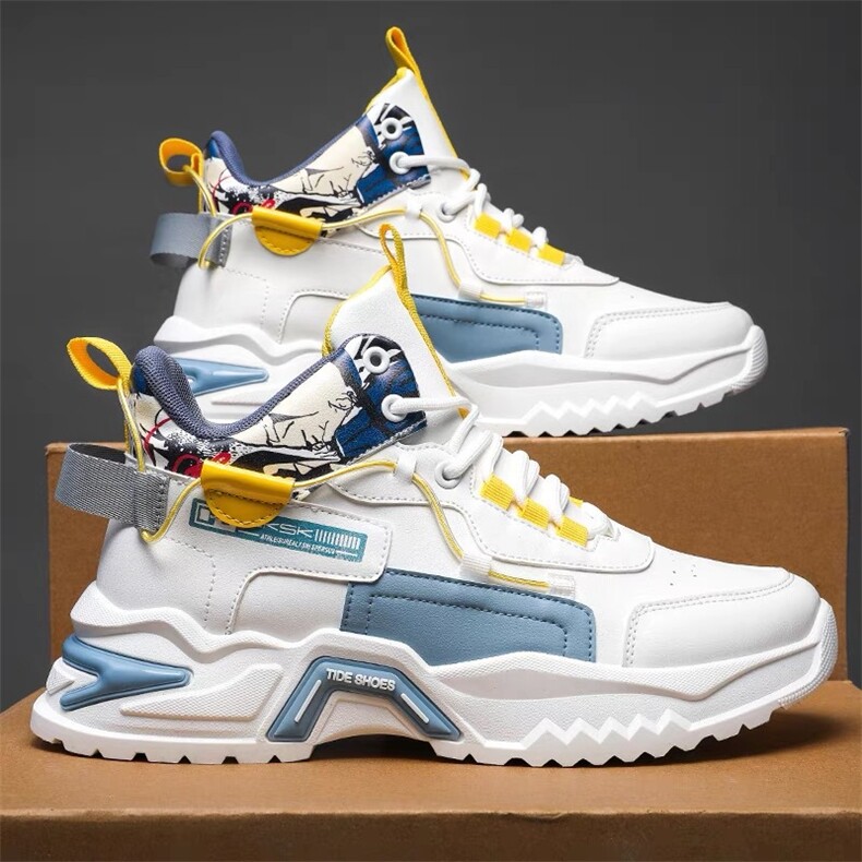 男鞋秋季新款透气高帮鞋子男潮流百搭小白鞋厚底运动休闲老爹鞋男，男鞋休闲鞋，电商A223