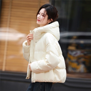 短款连帽羽绒服女2025年冬季新款小个子加厚保暖面包服白鸭绒外套图片