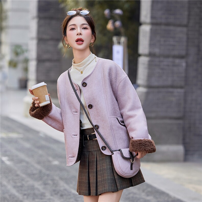 小香风外套女2025秋冬新款小个子巨好看的短款两面穿加绒皮毛一体,女装棉衣/棉服,意芙