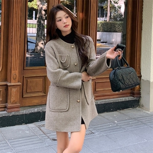 山羊绒双面呢大衣 女装宽松显瘦中长款外套图片